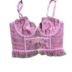Pink Floral Lace Bustier Top